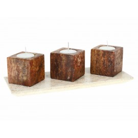 Ónix Set Charola Rectangular con Porta velas Cubo - Envío Gratuito