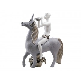 Lladró Escultura Fauno y Unicornio Blanco y Plata - Envío Gratuito