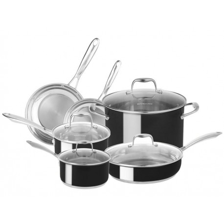 KitchenAid Batería de Acero Inoxidable 10 Piezas KCSS10OB Color Negro - Envío Gratuito