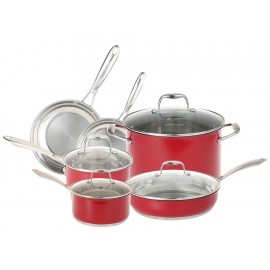 KitchenAid Batería de Acero Inoxidable 10 Piezas KCSS10ER Color Rojo - Envío Gratuito