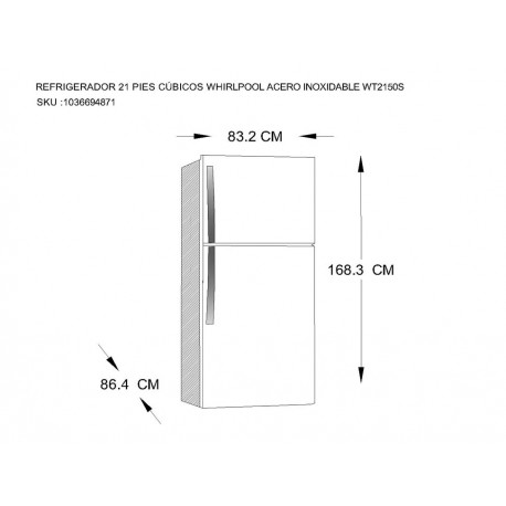 Whirlpool WT2150S Refrigerador 21 Pies Cúbicos Acero Inoxidable - Envío Gratuito