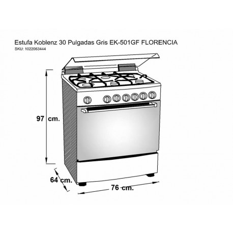 Estufa de gas Koblenz 30 pulgadas gris obscuro EK 501GF Forencia - Envío Gratuito