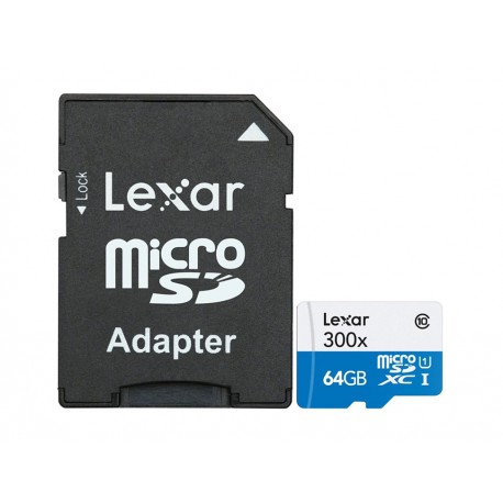 Lexar Memoria Micro SD 64GB Clase10 300X con Adaptador - Envío Gratuito