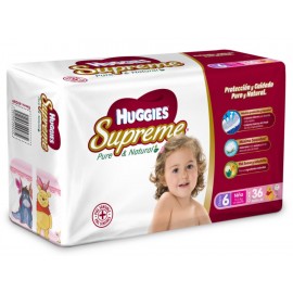 Pañales Huggies Supreme Pure & Natural Etapa 6 para niña 36 piezas - Envío Gratuito