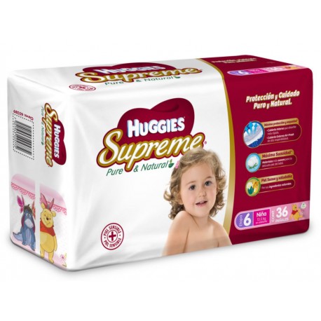 Pañales Huggies Supreme Pure & Natural Etapa 6 para niña 36 piezas - Envío Gratuito