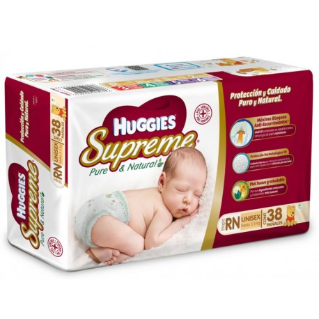 Pañales Huggies Supreme Pure & Natural Etapa recién nacido unisex 38 piezas - Envío Gratuito