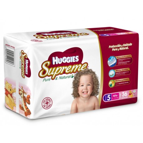 Pañales Huggies Supreme Pure & Natural Etapa 5 para niña 36 piezas - Envío Gratuito