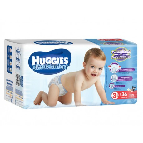 Pañales Huggies Ultraconfort Etapa 3 para niño, 36 piezas - Envío Gratuito