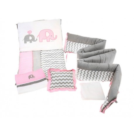 Juego de cuna Kristian Elefante Chevron 50 cm x 80 cm rosa - Envío Gratuito